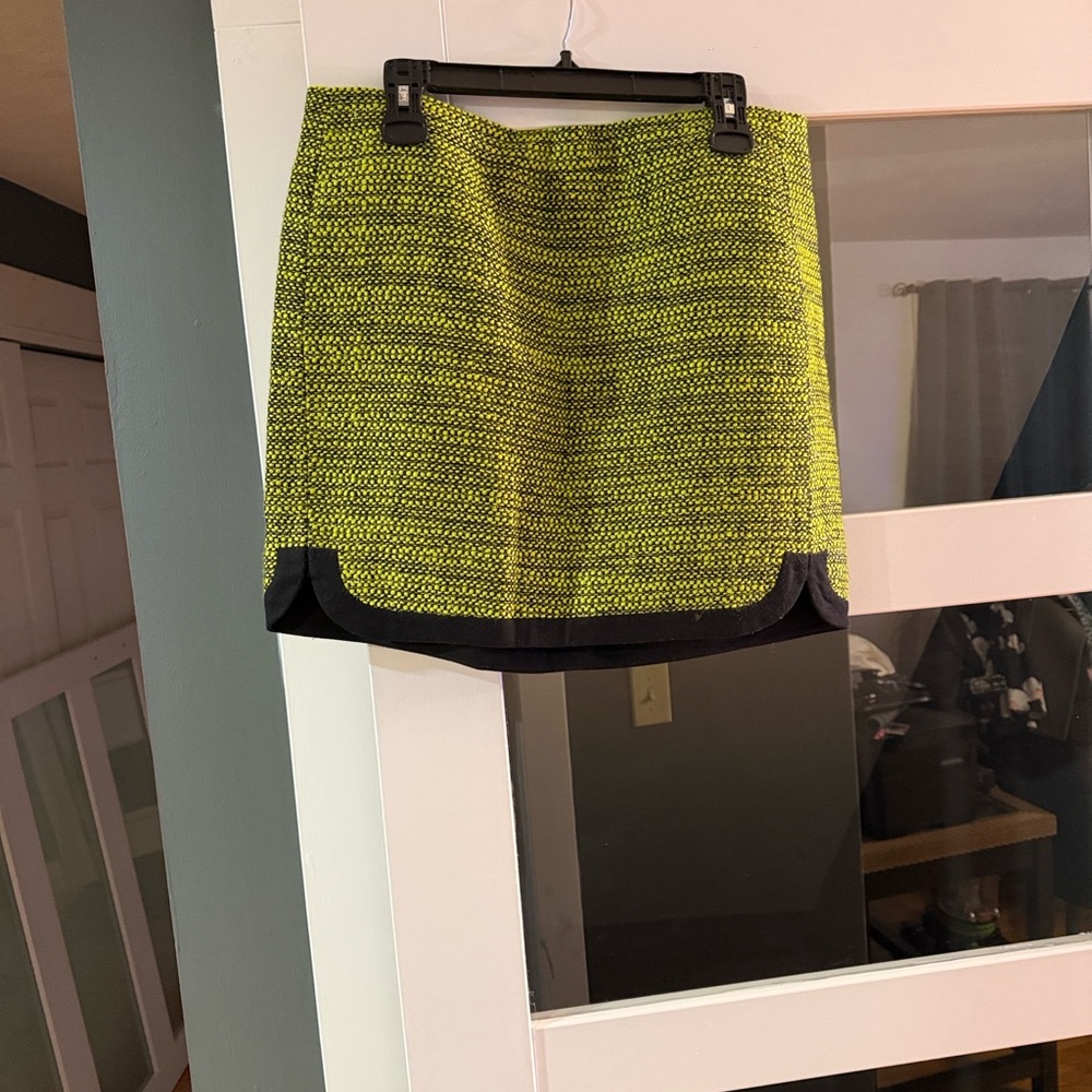 J. Crew Neon Lime Tweed Mini Skirt with Black Trim